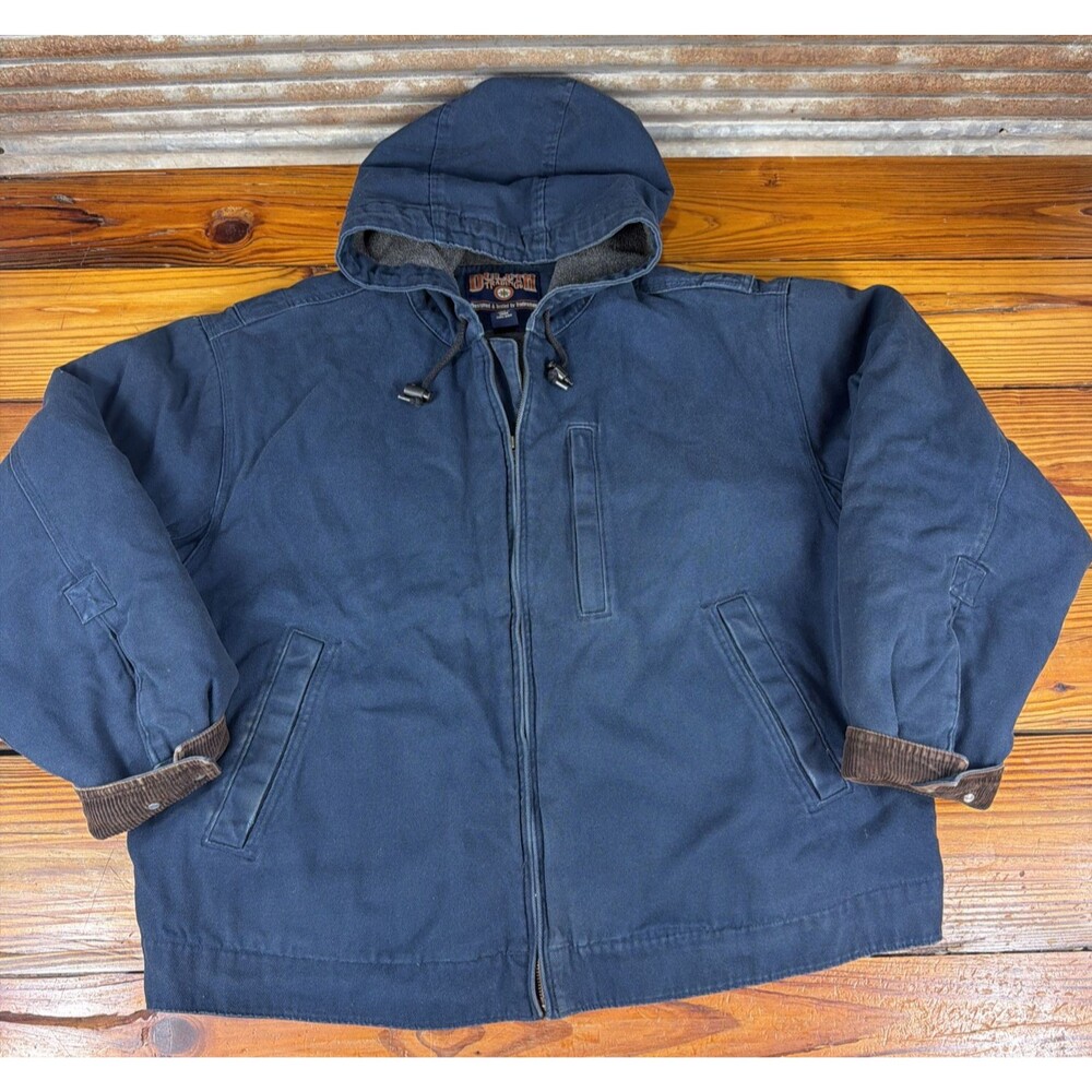 Duluth Trading Co Jacket Mens XXL Blue Hooded Full Zip Fleece Lined Workwear